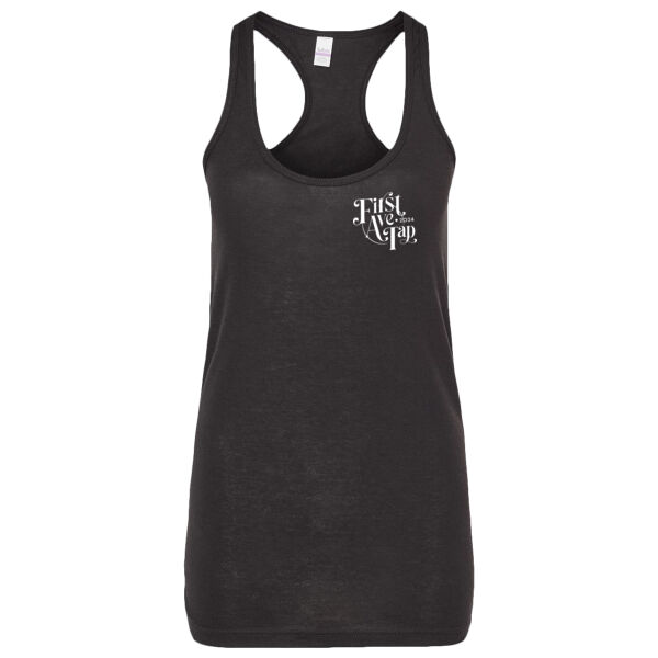 1st Avenue Tap- Women's Poly-Rich Racerback Tank Top- Black Thumbnail